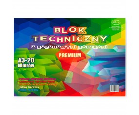Blok techniczny szkolny PROTOS A3 kolorowy 20 arkuszy 160g/m² PREMIUM