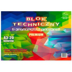 Blok techniczny szkolny PROTOS A3 kolorowy 20 arkuszy 160g/m² PREMIUM
