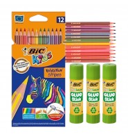 Zestaw szkolny BIC Kredki BIC Evolution 12 kolorów + 3× klej BIC 8 g