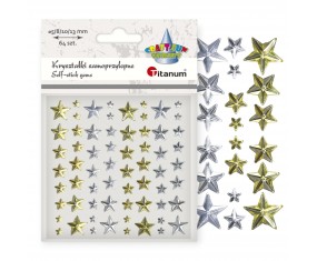 Kryształki samoprzylepne gwiazdki ZŁOTE i SREBRNE 64 szt. dekoracje Titanum