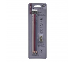 Zestaw SZKOLNY 3xOŁÓWEKz gumką HB TEMPERÓWKA metalowa Academy INTERDRUK