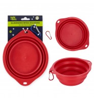 Miska silikonowa dla psa kota Trik and Troll SKŁADANA 19 cm CZERWONA z karabińczykiem