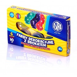 Farby dekoracyjne z brokatem 6 kolorów - 10 ml, ASTRA