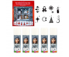 Sztuczny śnieg 5x125ml + szablony Arpex 2x8szt dekoracje ŚWIĄTECZNE okien