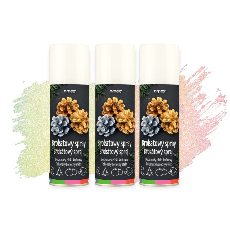 ZESTAW Spray brokatowy MULTICOLOR Arpex 3x100ml dekoracje ozdoby świąteczne