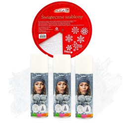 ZESTAW Szablon świąteczny + sztuczny śnieg Arpex 3x125ml dekoracje okien