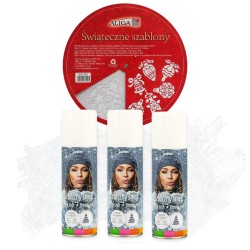 ZESTAW Szablon świąteczny + sztuczny śnieg Arpex 3x125ml dekoracje okien