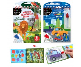 Zestaw 2x Magiczna wielorazowa kolorowanka wodna Kidea Zwierzęta i Pojazdy