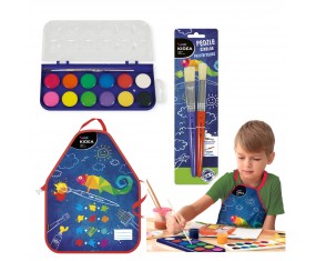 ZESTAW do MALOWANIA plastyczny Kidea farby akwarelowe, fartuszek i pędzle dla dzieci