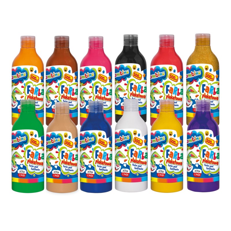 Farby plakatowe Bambino 12 kolorów 500 ml zestaw do szkoły i plastyki