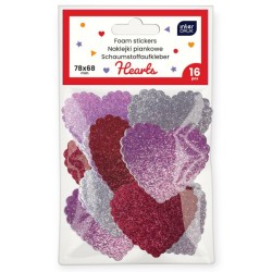 Naklejki piankowe BROKATOWE Interdruk Hearts 16 szt samoprzylepne