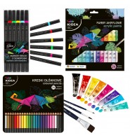 Zestaw PLASTYCZNY artystyczny KIDEA markery dwustronne, kredki, farby akrylowe 24 kolory