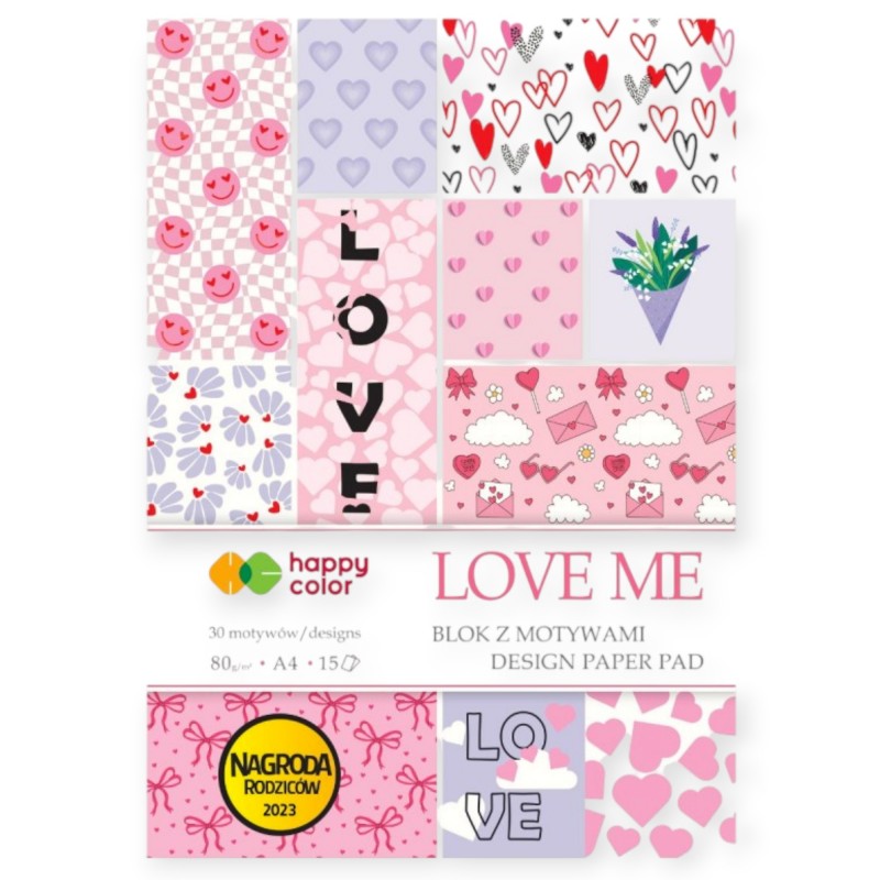 Blok z motywami Love Me A4 80g 15 arkuszy Happy Color papier dekoracyjny