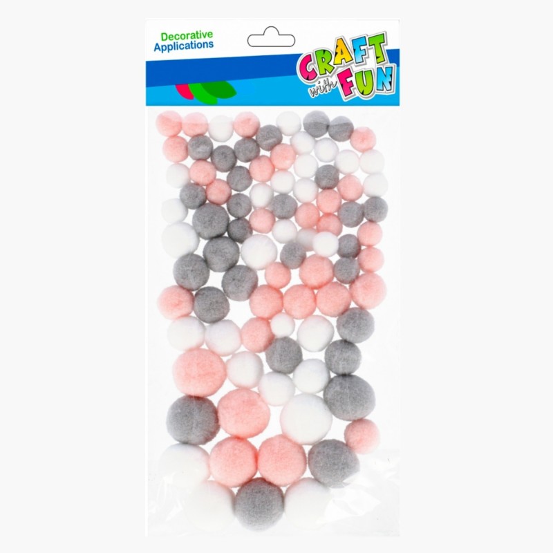 Pompony pomponiki dekoracyjne 90 szt PASTELOWE mix CRAFT WITH FUN