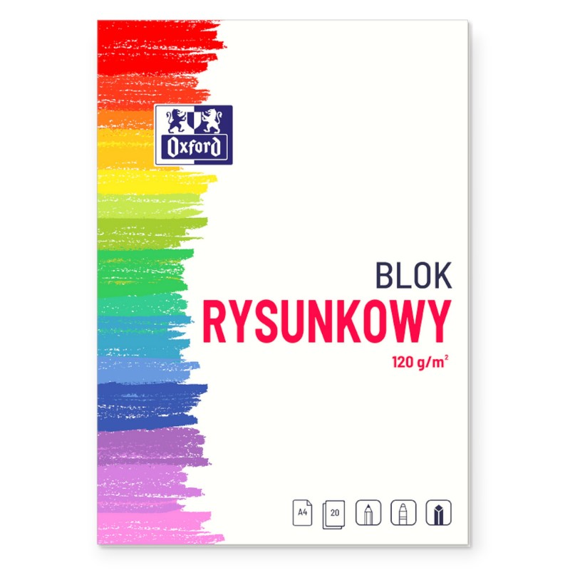 Blok rysunkowy OXFORD A4 120g 20 kartek BIAŁY do rysunków i szkiców