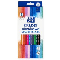 Kredki ołówkowe szkolne OXFORD 12 kolorów MIĘKKIE trójkątne z TEMPERÓWKĄ