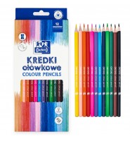 Kredki ołówkowe szkolne OXFORD 12 kolorów MIĘKKIE trójkątne z TEMPERÓWKĄ