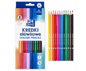 Kredki ołówkowe szkolne OXFORD 12 kolorów MIĘKKIE trójkątne z TEMPERÓWKĄ