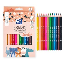 Kredki ołówkowe OXFORD Kids Jumbo GRUBE 12 kolorów trójkątne dla dzieci