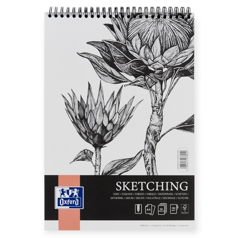 Blok ARTSTYCZNY Oxford A4 130g 50 kartek do SZKICOWANIA papier bezkwasowy spiralny