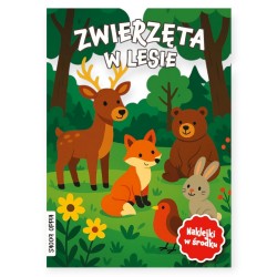 Zwierzęta w LESIE książka edukacyjna KOLOROWANKA z NAKLEJKAMI dla dzieci