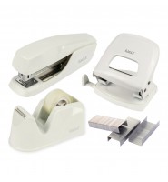Zestaw BIUROWY EAGLE dziurkacz zszywacz taśma BIAŁY komplet 4 el