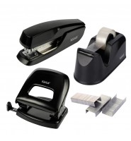 Zestaw BIUROWY EAGLE dziurkacz zszywacz taśma CZARNY komplet 4 el