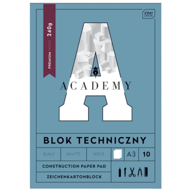 Blok techniczny BIAŁY  Academy INTERDRUK A3 240G
