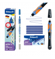 Zestaw do nauki pisania dla praworęcznych NEON BLACK pióro zmazik naboje PELIKAN