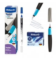 ZESTAW szkolny do pisania pióro wieczne Twist SZARO-CZARNE naboje zmazik