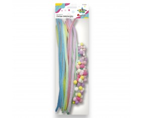 Zestaw kreatywny PASTELOWY 75 el. druciki wyciory 30 cm i pompony Titanum
