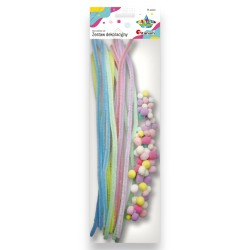 Zestaw kreatywny PASTELOWY 75 el. druciki wyciory 30 cm i pompony Titanum