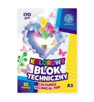 Blok szkolny TECHNICZNY A3 kolorowy barwiony w masie ASTRAPAP 170g 10 kartek