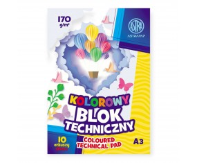 Blok szkolny TECHNICZNY A3 kolorowy barwiony w masie ASTRAPAP 170g 10 kartek
