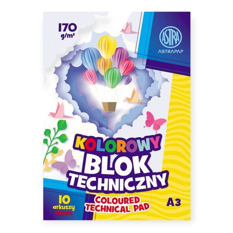 Blok szkolny TECHNICZNY A3 kolorowy barwiony w masie ASTRAPAP 170g 10 kartek