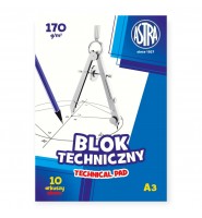 Blok szkolny TECHNICZNY A3 BIAŁY 170g 10 kartek ASTRA do rysunku