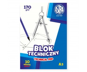 Blok szkolny TECHNICZNY A3 BIAŁY 170g 10 kartek ASTRA do rysunku