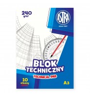 Blok szkolny TECHNICZNY A3 BIAŁY 240g 10 kartek ASTRA do rysunku