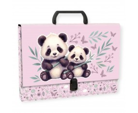 Teczka TWARDA z rączką PANDA A4 Derform 5 cm na prace dla DZIEWCZYNKI