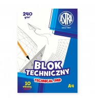 Blok techniczny A4 BIAŁY 240g/m2 10 arkuszy szkolny ASTRA
