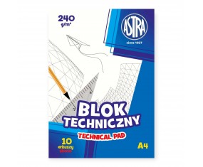 Blok techniczny A4 BIAŁY 240g/m2 10 arkuszy szkolny ASTRA