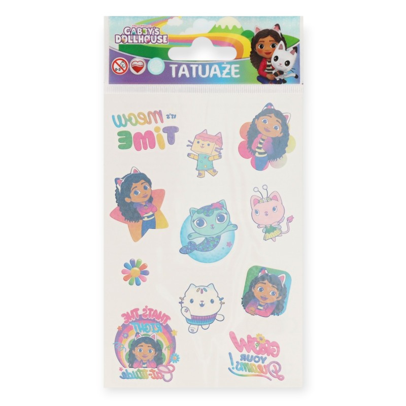 Tatuaże zmywalne Gabby Dollhouse dla dzieci ZESTAW 11 sztuk KOCI DOMEK GABI
