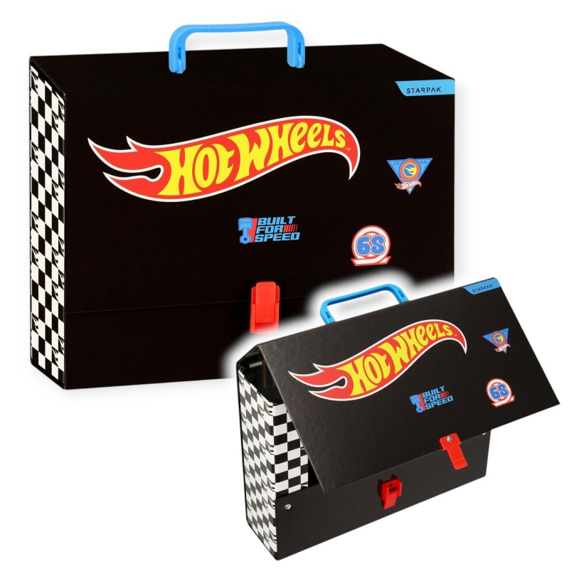 Teczka TWARDA z rączką HOT WHEELS A4 9 cm GRUBA na prace dla CHŁOPCA Starpak