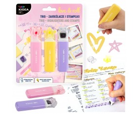 ZESTAW zakreślaczy 2 kolory i roller STEMPEL Trio love&roll szkolne