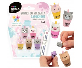 Gumki do mazania ZAPACHOWE SHAKE BUBBLE TEA 5 sztuk ZESTAW szkolny