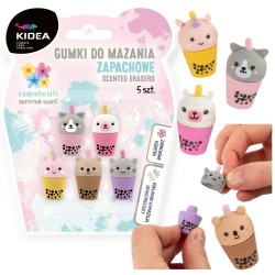 Gumki do mazania ZAPACHOWE SHAKE BUBBLE TEA 5 sztuk ZESTAW szkolny