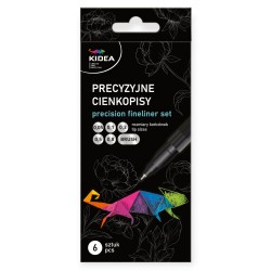 Zestaw precyzyjnych cienkopisów fineliner CZARNE 6 sztuk pędzelek KALIGRAFIA