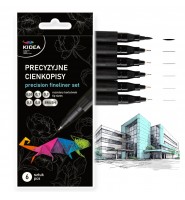 Zestaw precyzyjnych cienkopisów fineliner CZARNE 6 sztuk pędzelek KALIGRAFIA