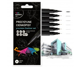 Zestaw precyzyjnych cienkopisów fineliner CZARNE 6 sztuk pędzelek KALIGRAFIA