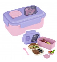 LUNCHBOX śniadaniówka szkolna do pracy BackUP z przegródkami 1,5L sztućce RÓŻ